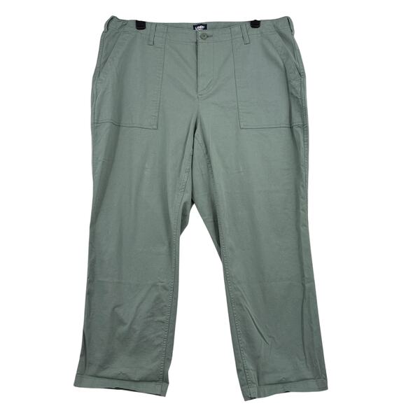 Lands End Pants Size 20W Green High Rise Utility Straight Pockets Cotton Stretch - Picture 1 of 13